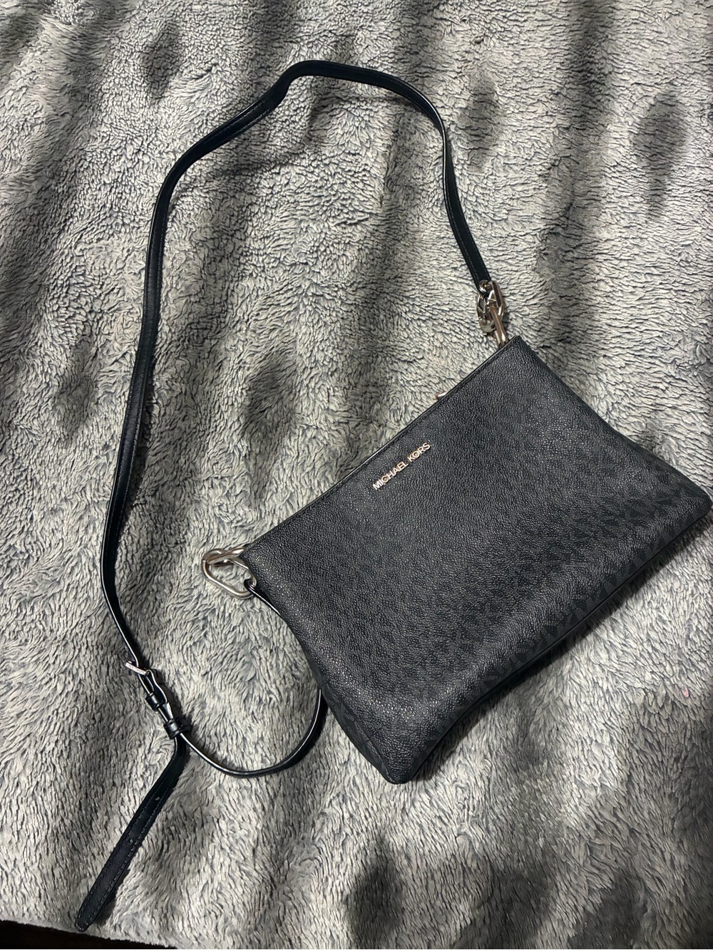 Michael Kors Black Crossbody Pouch with Silver Accents